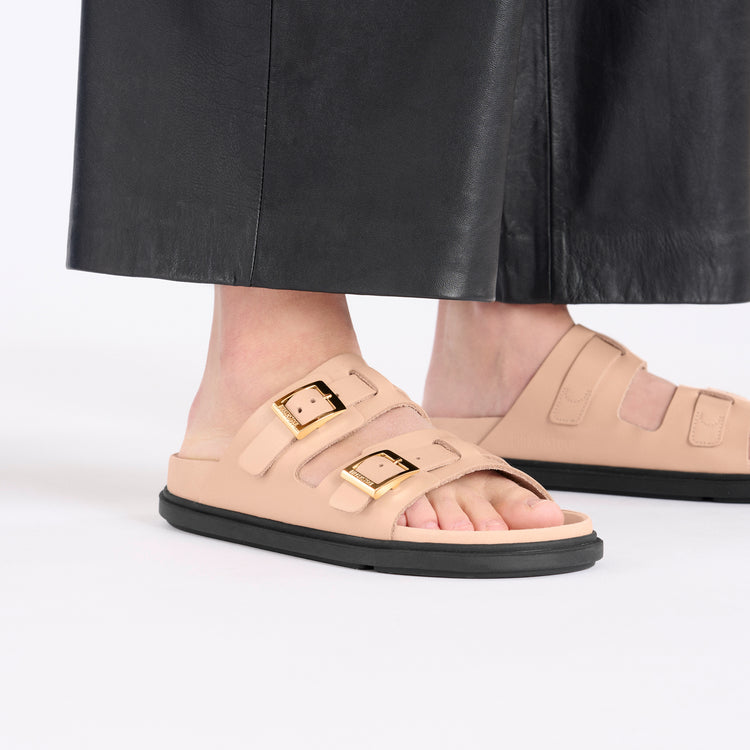 Birkenstock St. Barths Exquisite New Beige Natural Leather on model 2