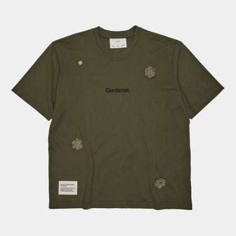 Birkenstock Australia The Gardener Crochet Flower T-Shirt Overdyed Army Green Cotton