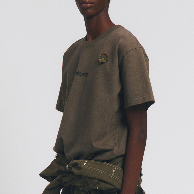 Birkenstock Australia The Gardener Crochet Flower T-Shirt Overdyed Army Green Cotton model view