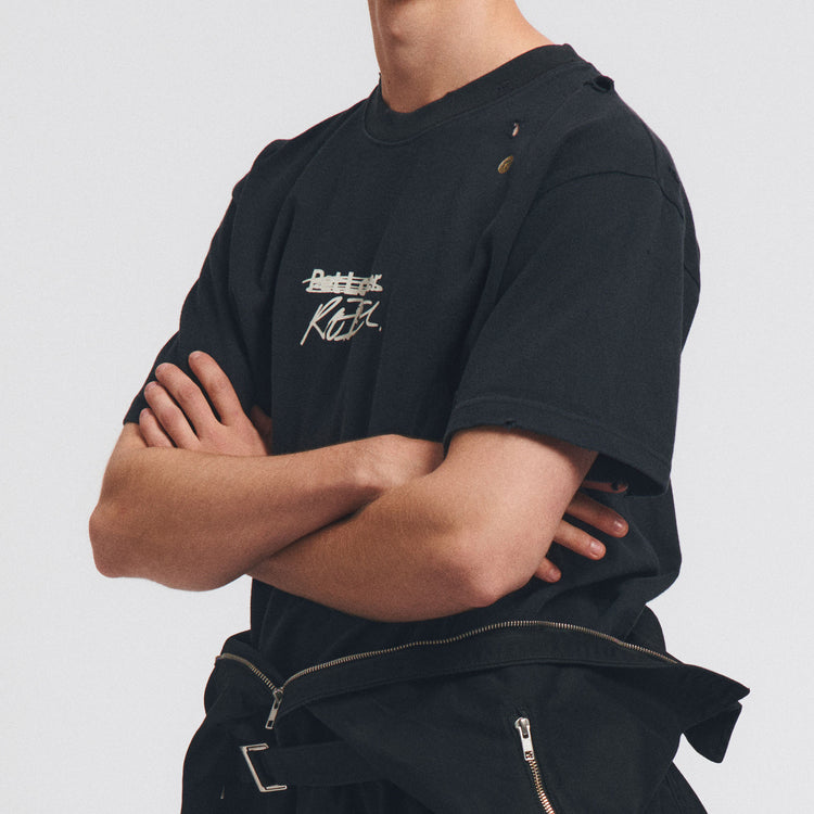 Birkenstock Australia The Rebel Distressed T-Shirt Overdyed Black Cotton model image