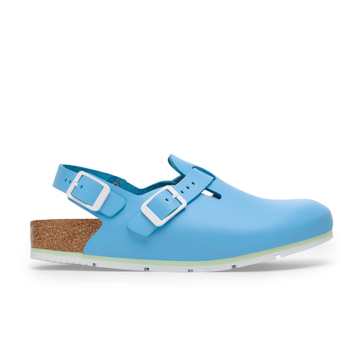 Birkenstock Tokio Pro Sky Blue PU Coated Natural Leather side view