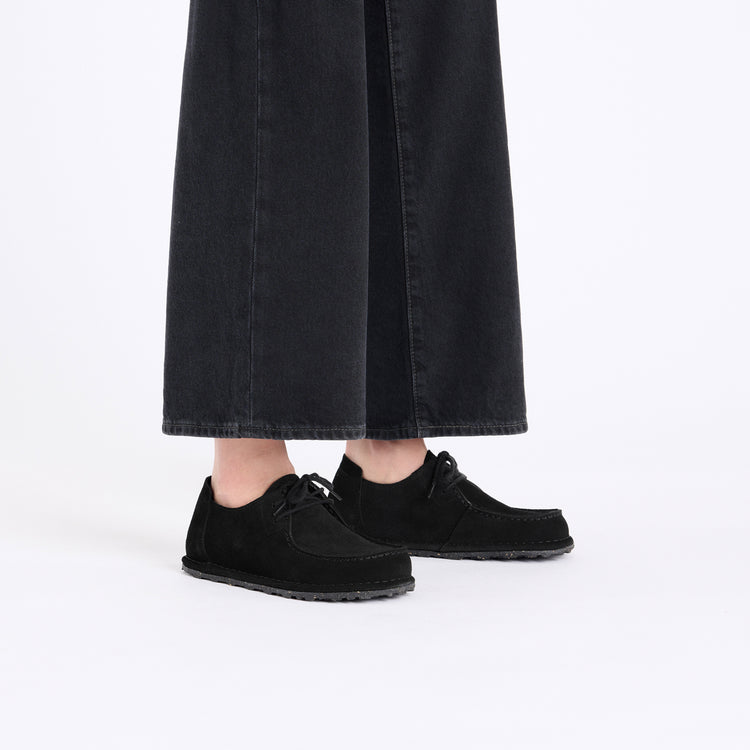 Birkenstock Utti Lace Black Suede Leather on model 1