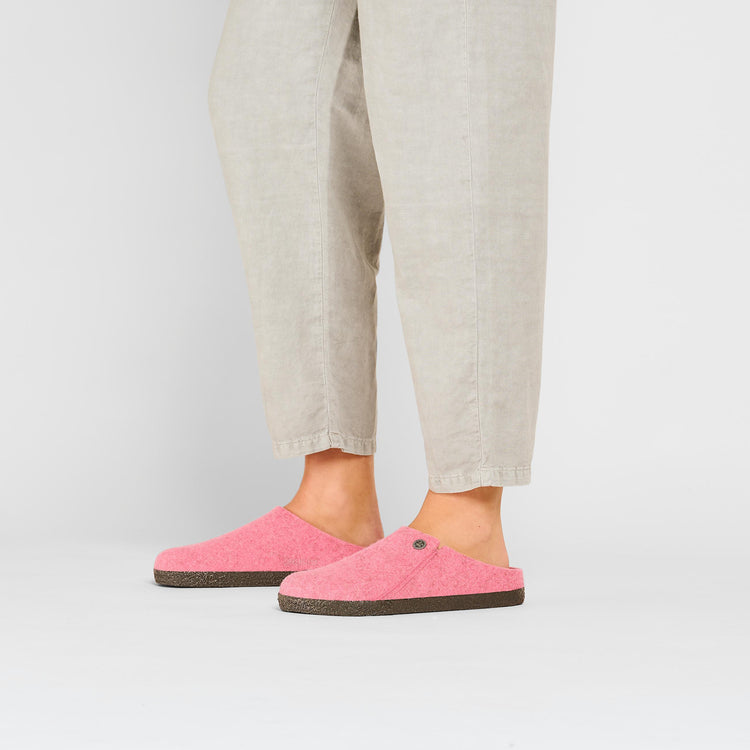 Birkenstock Zermatt Shearling Fuchsia Tulip Wool Felt on model 1