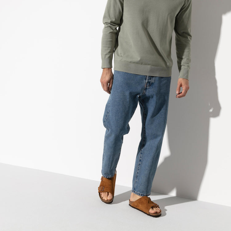 Birkenstock Zurich Soft Footbed Mink Suede Leather on model 1