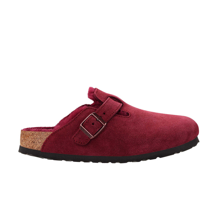 Birkenstock Boston Maroon Suede Leather/Shearling