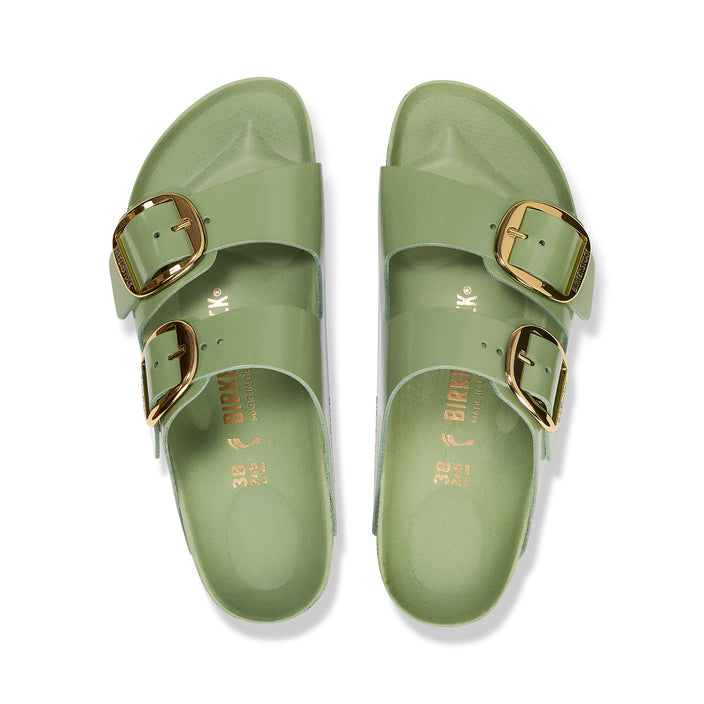 Birkenstock Arizona Big Buckle High Shine Green Tea Natural Leather Patent top view