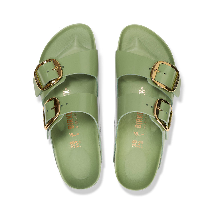 Birkenstock Arizona Big Buckle High Shine Green Tea Natural Leather Patent top view
