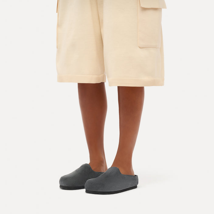 Birkenstock Australia Amsterdam Wrapped Charcoal Suede Leather On Model 1