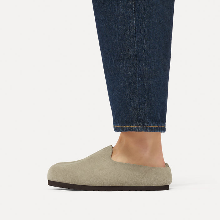 Birkenstock Australia Amsterdam Wrapped Taupe Suede Leather On Model 2