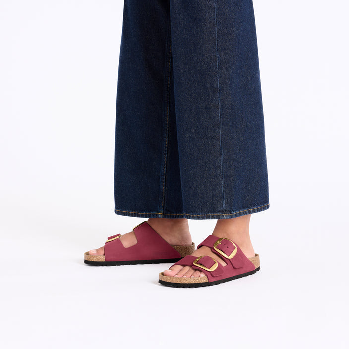 Birkenstock Arizona Big Buckle Berry Crush Nubuck Leather on model 1