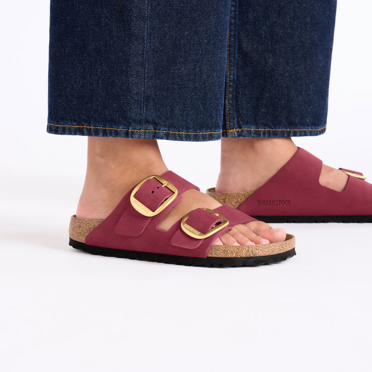 Birkenstock Arizona Big Buckle Berry Crush Nubuck Leather on model 2