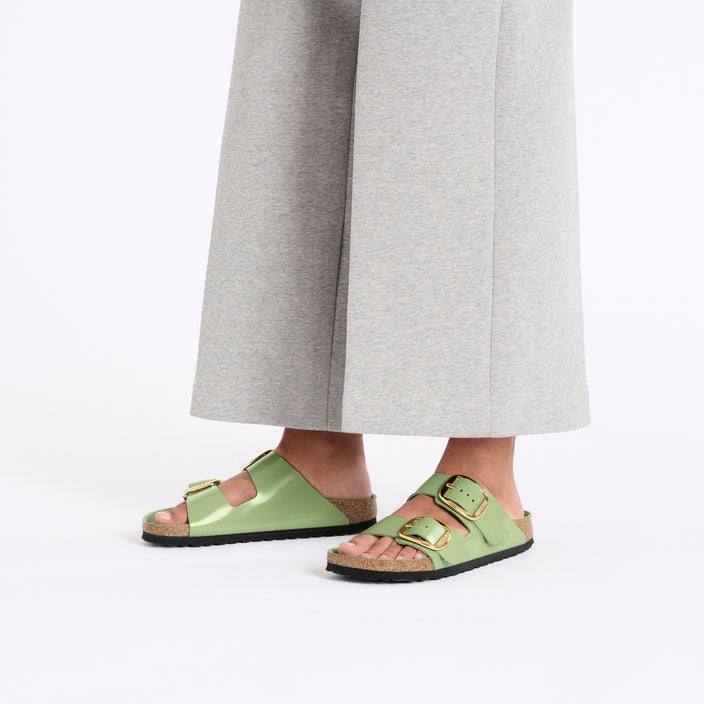 Birkenstock Arizona Big Buckle High Shine Green Tea Natural Leather Patent on model 1