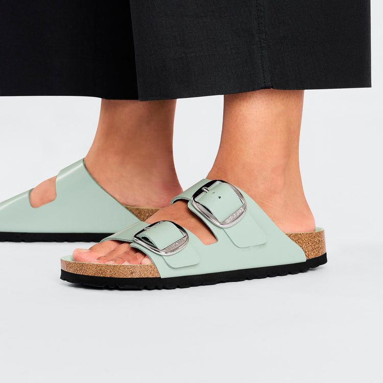 Birkenstock Arizona Big Buckle High Shine Surf Green Natural Leather Patent on model 2
