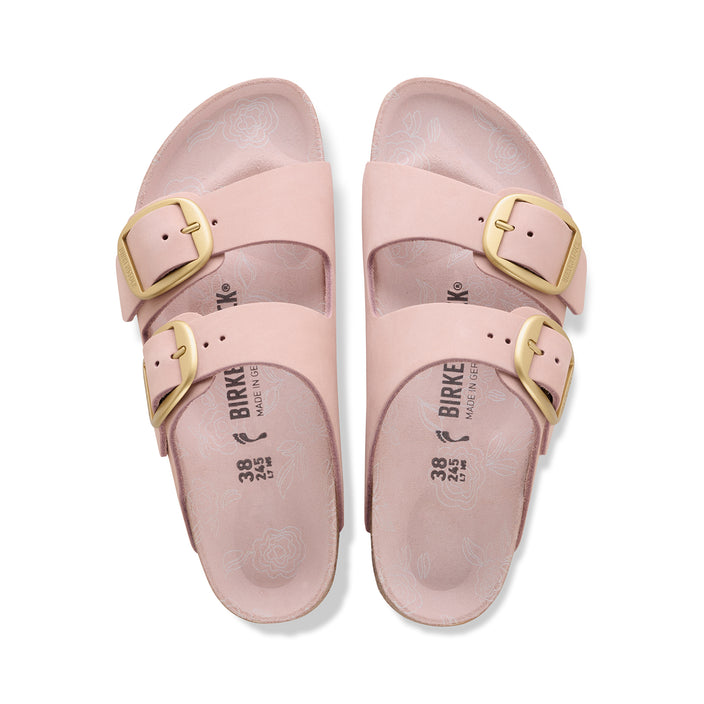 Birkenstock Australia Arizona Big Buckle Soft Pink Printed Footbed Nubuck Leather top view