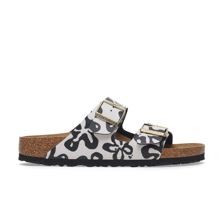 Birkenstock Arizona Blooms White & Black Birko-Flor side view