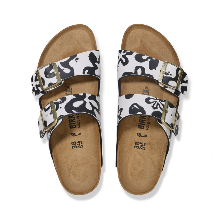 Birkenstock Arizona Blooms White & Black Birko-Flor top view
