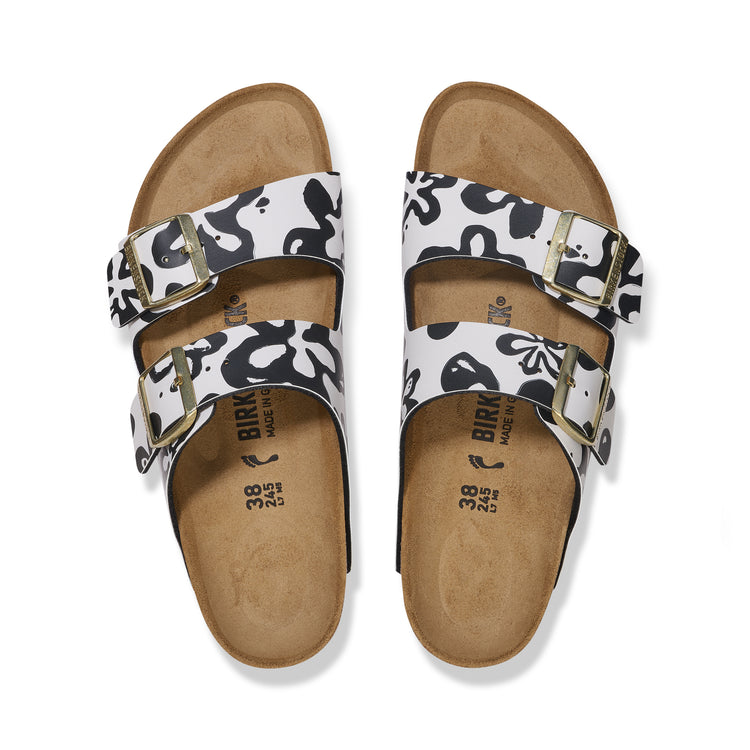 Birkenstock Arizona Blooms White & Black Birko-Flor top view