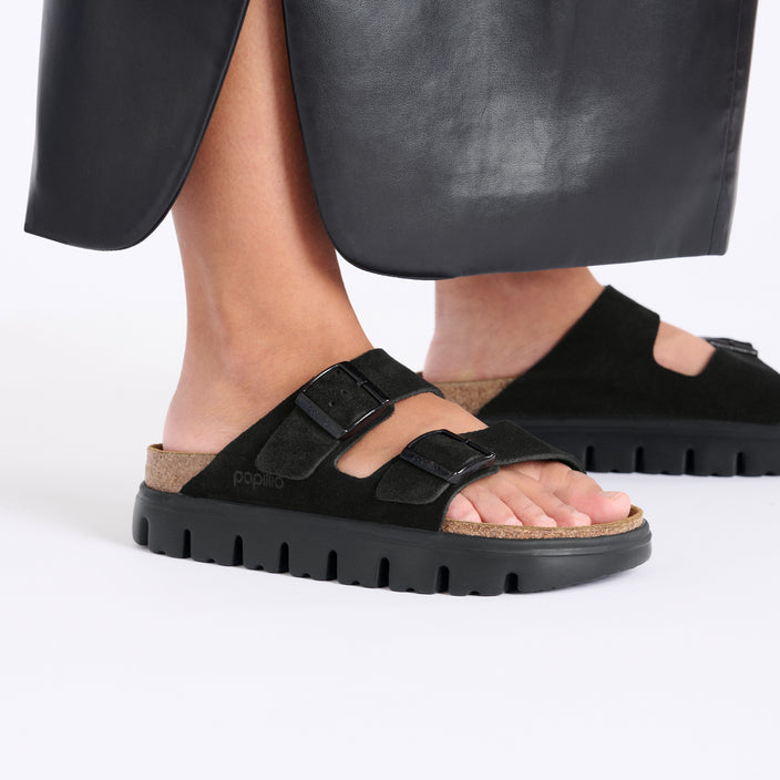 Birkenstock Arizona Chunky Black Suede Leather on model 2