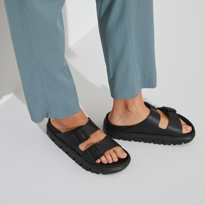 Birkenstock Arizona Chunky Exquisite Black Smooth Leather on model 2