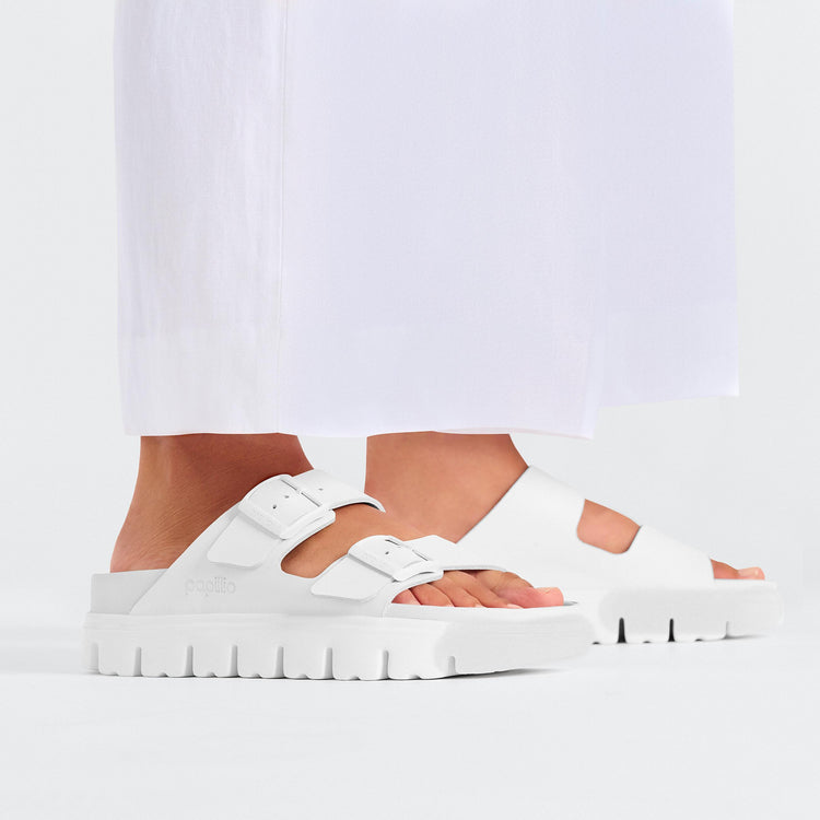 Birkenstock Arizona Chunky Exquisite White Smooth Leather on model 2
