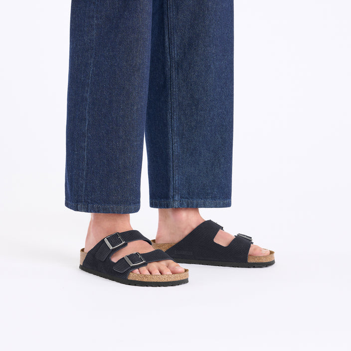 Birkenstock Arizona Corduroy Midnight Embossed Suede Leather on model 1