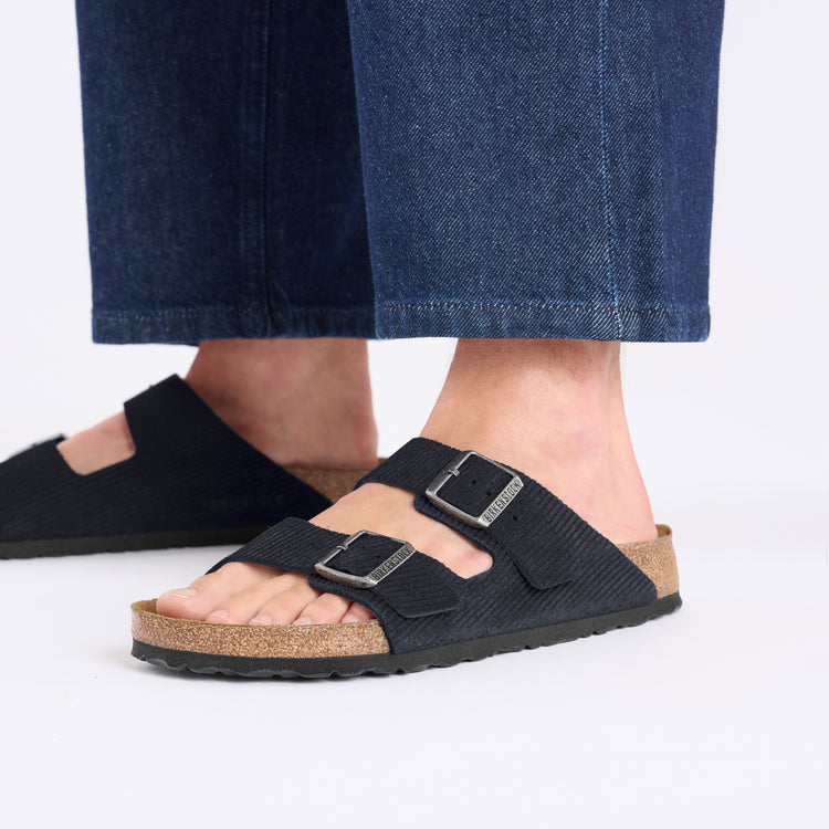 Birkenstock Arizona Corduroy Midnight Embossed Suede Leather on model 2