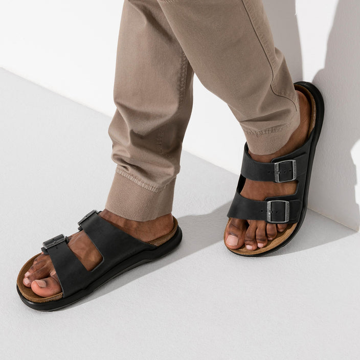 Birkenstock Arizona Cross Town Arctic Black Waxy Leather on model 2