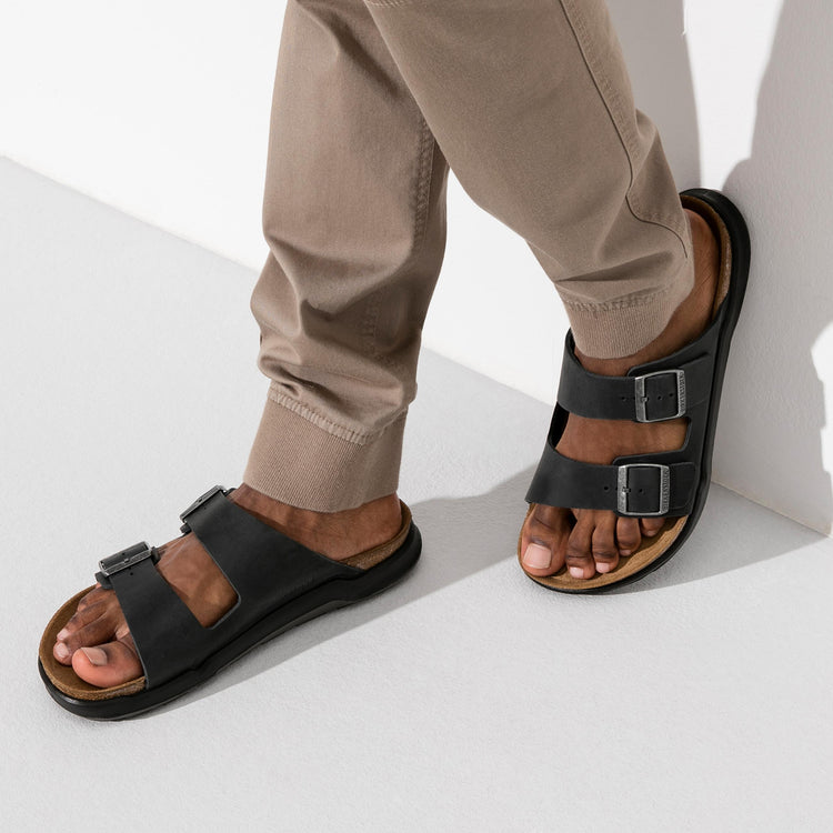 Birkenstock Arizona Cross Town Arctic Black Waxy Leather on model 2