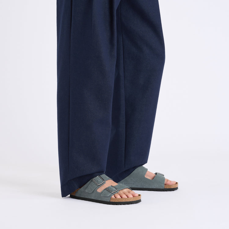 Birkenstock Arizona Desert Buck Basalt Grey Nubuck Leather on model 1