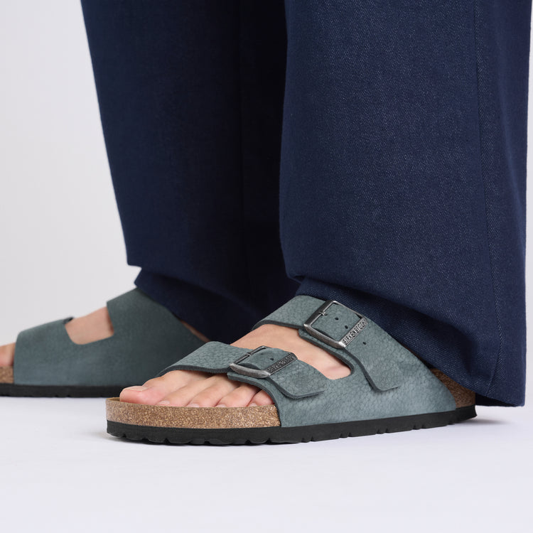 Birkenstock Arizona Desert Buck Basalt Grey Nubuck Leather on model 2