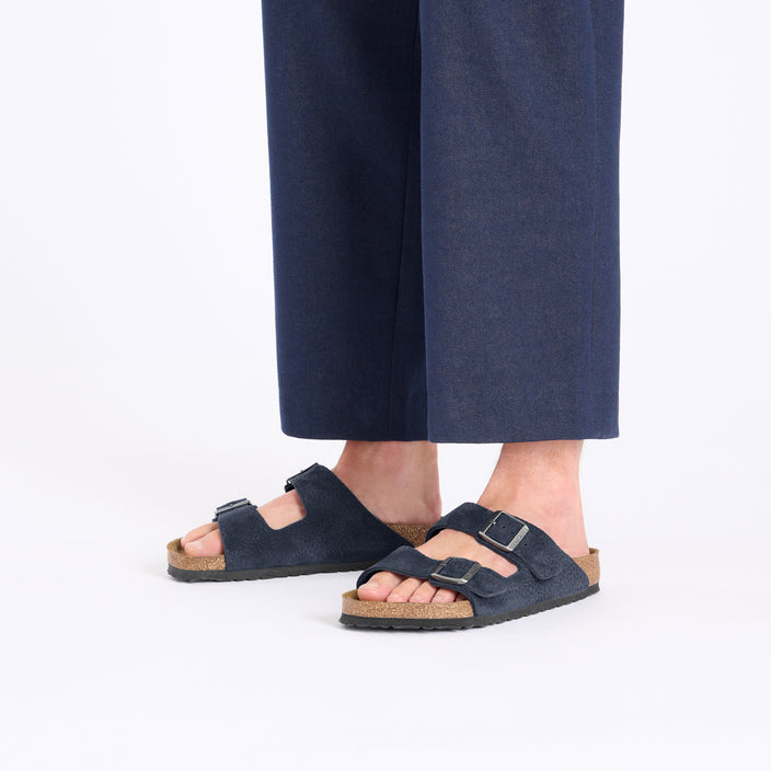 Birkenstock Arizona Desert Buck Midnight Nubuck Leather on model 1