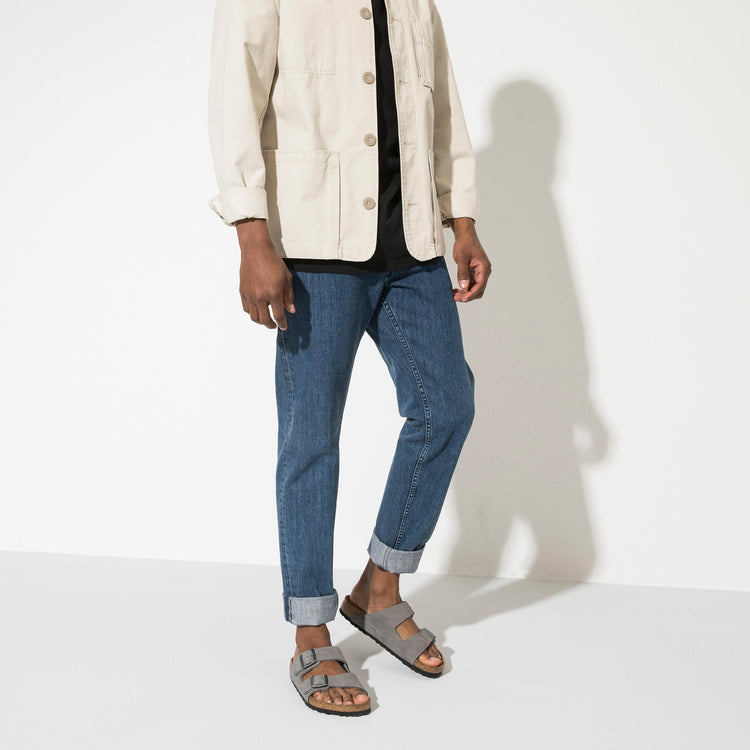 Birkenstock Arizona Desert Buck Whale Grey Nubuck Leather on model 1
