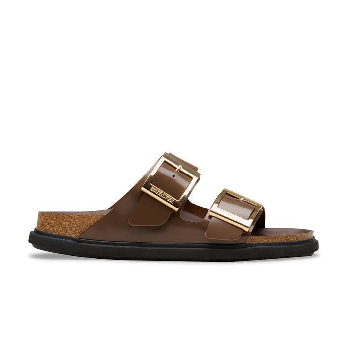 Birkenstock Australia Arizona Droplet Buckle High Shine Carafe Natural Leather Patent side view