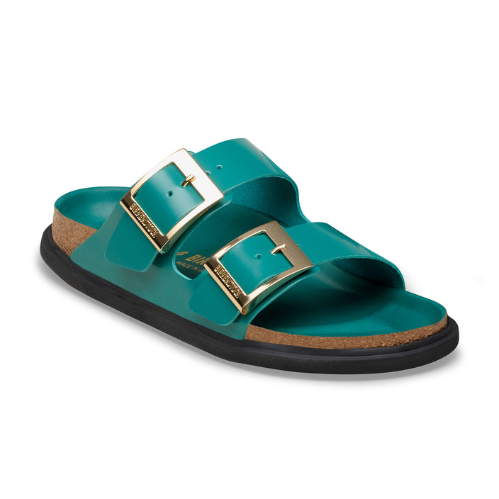 Birkenstock Australia Arizona Droplet Buckle High Shine Dark Teal Natural Leather Patent 