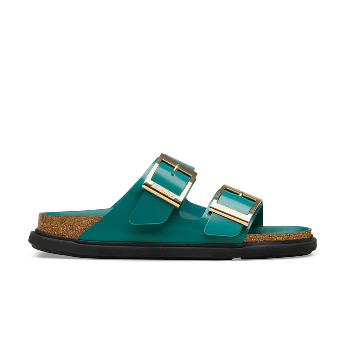 Birkenstock Australia Arizona Droplet Buckle High Shine Dark Teal Natural Leather Patent side view