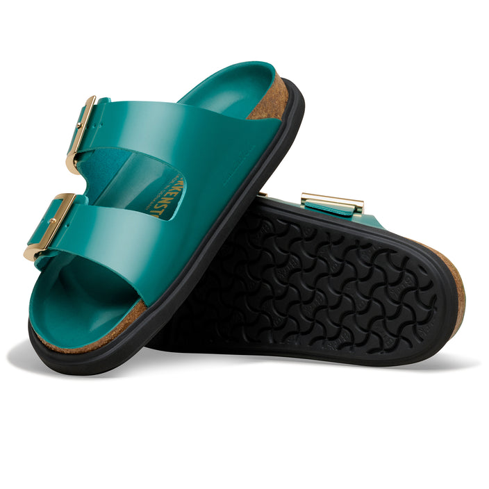Birkenstock Australia Arizona Droplet Buckle High Shine Dark Teal Natural Leather Patent sole view