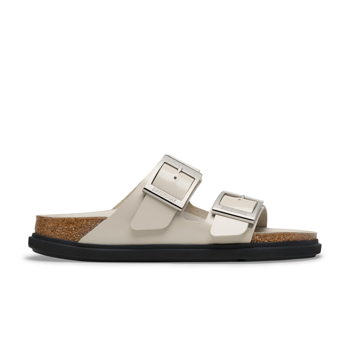Birkenstock Arizona Droplet Buckle High Shine Oyster Natural Leather Patent side view