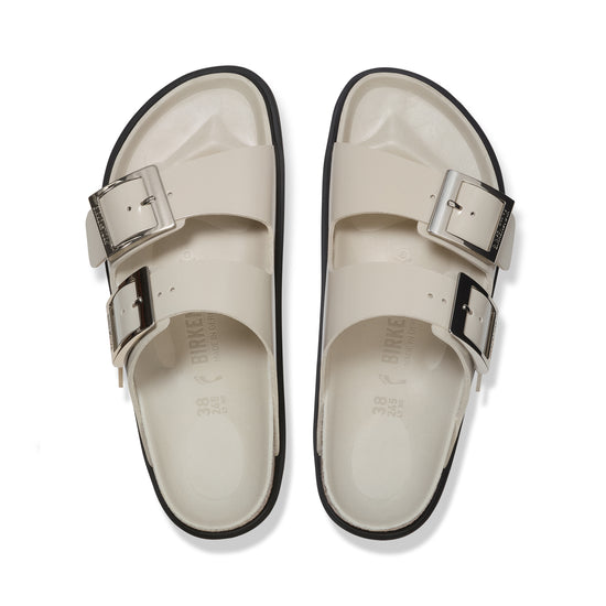 Birkenstock Arizona Droplet Buckle High Shine Oyster Natural Leather Patent top view