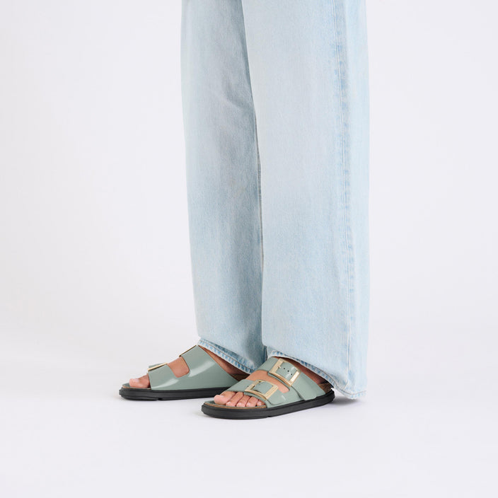 arizona droplet buckle high shine pure sage natural leather patent on model 1 1029384 1029367