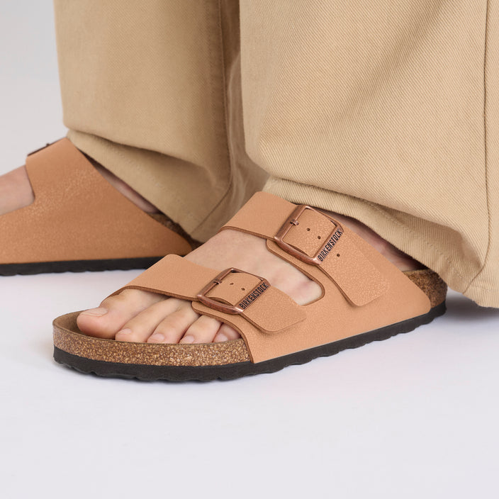 Birkenstock Arizona Earthy Vegan Pecan Birkibuc on model 3