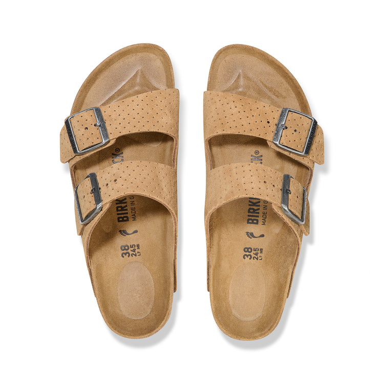 Birkenstock Arizona Embossed Suede Leather New Beige top view
