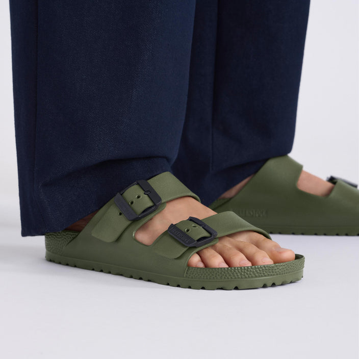 Birkenstock Arizona EVA Stealth Buckle Khaki on model 2