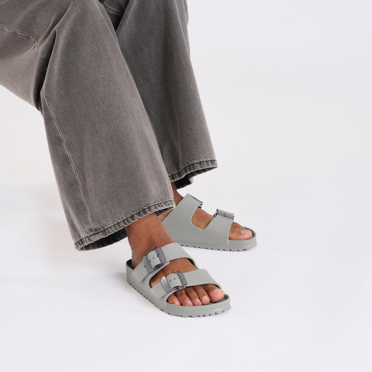 Birkenstock Arizona EVA Stealth Buckle Stone Coin on model 1