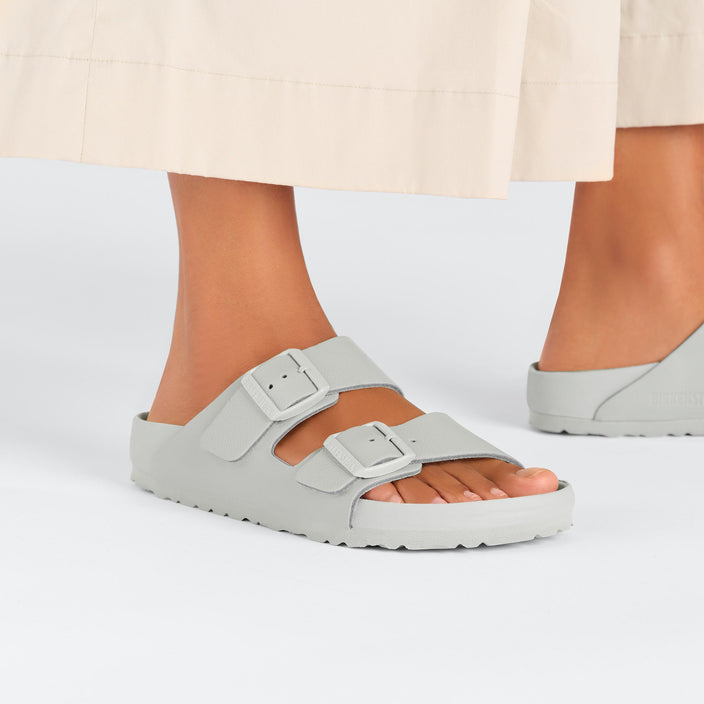 Birkenstock Arizona Exquisite Mineral Grey Natural Leather on model 2