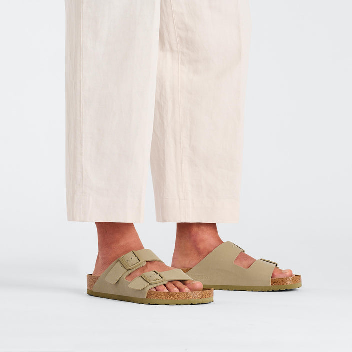 Birkenstock Arizona Faded Khaki Birko Flor on model 1