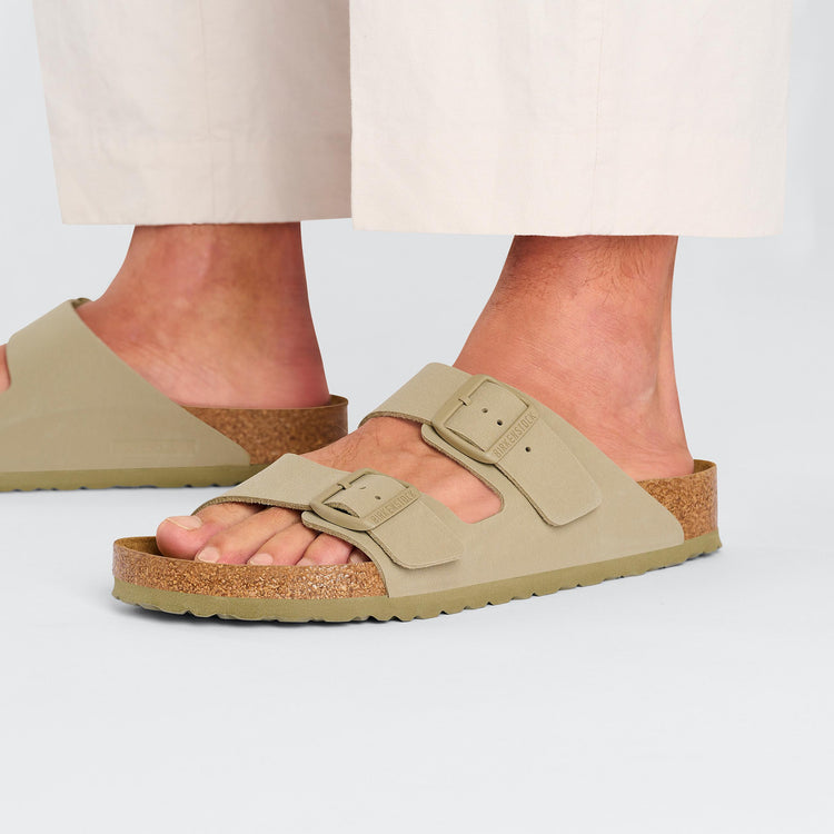 Birkenstock Arizona Faded Khaki Birko Flor on model 2