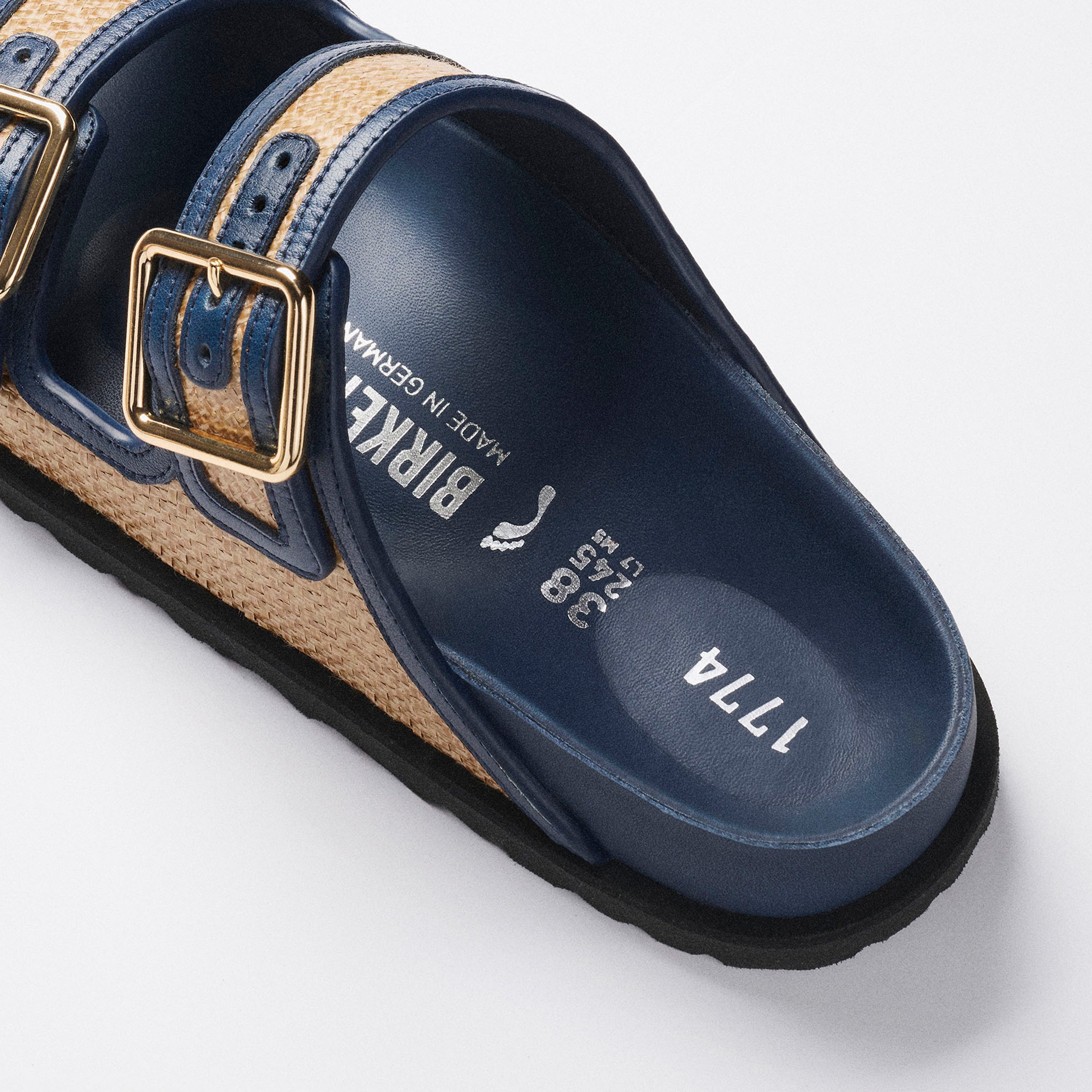 Birkenstock Arizona Framed Midnight Navy Raffia Sandals