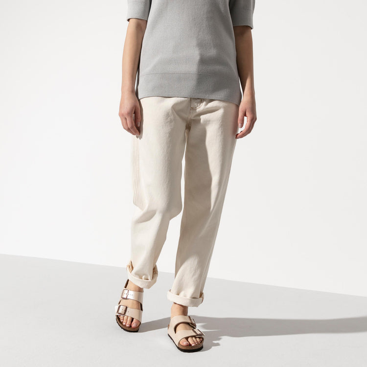 Birkenstock Arizona Graceful Pearl White Birko Flor on model 1