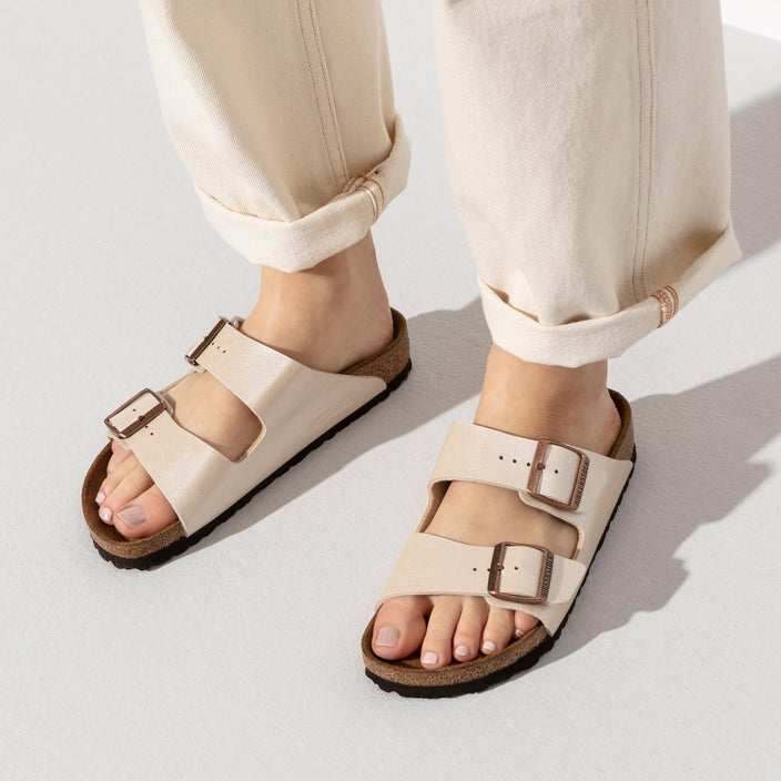 Birkenstock Arizona Graceful Pearl White Birko Flor on model 2