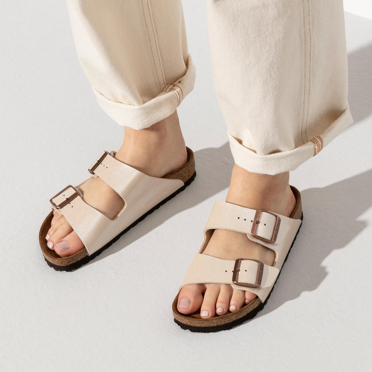 Birkenstock Arizona Graceful Pearl White Birko Flor on model 2